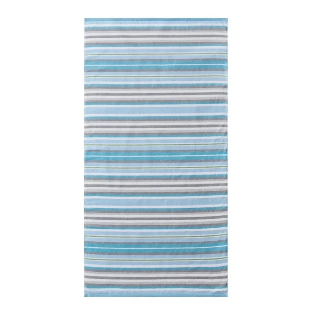 BHG 2PC Blue Gray St Tropez Stripe Beach Towels 6x3 Oversized Vacation Pool Soft
